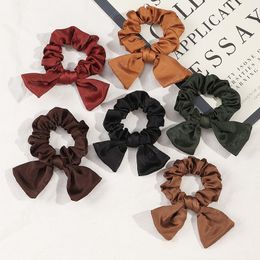 Women Retro Folded Hair Scrunchies Fashion Elegant Bow Elastic Hair Bands Sweet Solid Color Headwear For Girls Hair Accessories