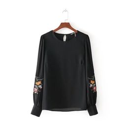 fashion women Floral Embroidered Smock White black shirt Long sleeve blouses Casual Loose tops chemise femme blusas S2638 210430