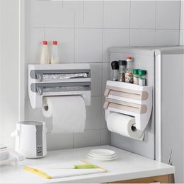 Hanging Holder Plastic Refrigerator Cling Film Cutting Storage Rack Wrap Cutter Wall Sauce Bottle Kitchen Organiser Towel