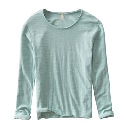 Long Sleeve T-Shirts For Men O-Neck 100%Pure Cotton Tops & Tees Spring Summer Male Casual Wild Solid Colour Men's Clothing 210726