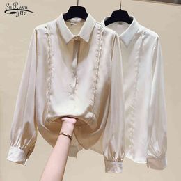 Casual Chiffon Blouse Shirts Women Button Lace Solid Shirt Tops Female Plus Size Loose Office Lady Femme 13013 210508