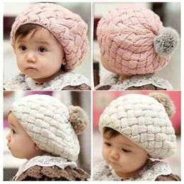 Unisex Baby Winter Hat Cute Knitted Pompoms Girls Boys Beret Hat Children Crochet Warm Cap Beanie Y21111