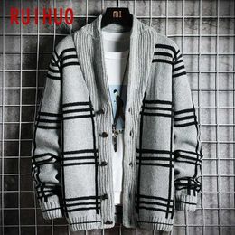 RUIHUO Striped Casual Cardigan Male Knitted Sweater Men Clothing Winter Clothes Man Coat Korean Knitwear M-2XL 211014