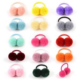 Colorful Small Pom Pom Balls Elastic Hair Ties Rings Ponytail Holder for Kids Girls Baby Cute Hair Ring Hairbands Candy Color Christmas