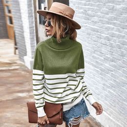 turtleneck knitted stripe sweater pullovers female green oversized jumper casual basic autumn winter pell femme 210415