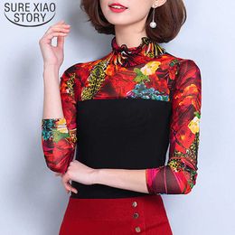 Blusas Mujer De Moda Autumn Korean Slim Women Blouses Long Sleeve Temperament Ladies Mesh Print Shirts Women 5932 50 210527