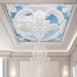 Custom wallpaper 3d white European-style carved blue sky and white clouds mural stereo ceiling TV background wall