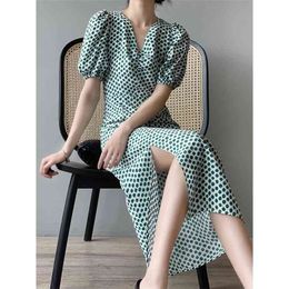 Polka dot V-neck dress sweet slim slimming split women summer fashion women's clothing 210520