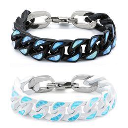 Blue White Clouds Starry Sky Fashion Hip-Hop Punk Men's Stainless Steel Painted Cuban Chain Bracelet