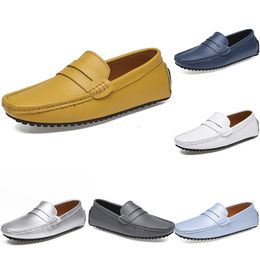 Men's Peas Shoes Leather Driving Casual Soft Sole Fashion Black Navy White Blue Sier Yellow Grey Footwear All-match Lazy Cross-border303
