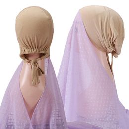 Wear Directly Muslim Women One Piece Convenient with Rope Inner Hijab Chiffon Shawl Malaysia Prayer Turban Scarf Elastic Hats