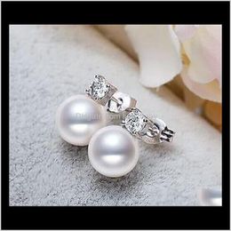 Stud Jewelry Drop Delivery 2021 10-11Mm South Sea White Round Pearl Earrings S925 Sier Accessories Bf94T