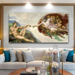 Sistine Chapel Ceiling Fresco of Michelangelo, Creation of Adam Poster Print on Canvas Wall Art Picture for Living Room Decor