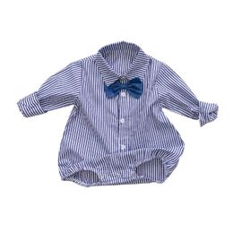 autumn striped baby Bodysuits with bow knot boys long-sleeved shirt clothes 210515