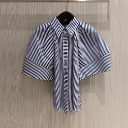 Fashion Big Size casual Wild Simple Holiday Beach Blue Sleeve Short Striped Shirt 16F1190 210510