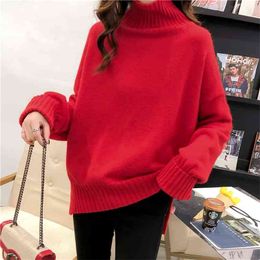 Women Solid High Neck Sweater Women's Head Autumn And Winter Loose Thick Long Sleeve Bottoming Fashion 210427