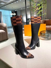 Fashion Womens Mid Calf Boots Genuine Leather High Heels Shoes Zipper Pionted Toe Sexy Party Shoe brand