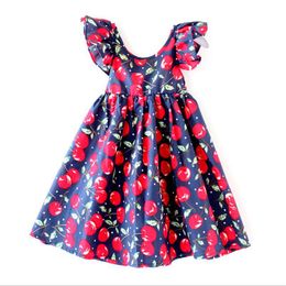 INS Girls Fashion Dresses Baby Girl Printed Cherry Lemon Dresses Fruit Flower Bohemian Dress Vintage Flower Dress 12colors