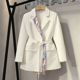 [EWQ] Long Sleeve Stitching Print Design Trendy Ladies Suit Korea Office Queen Blazer Autumn Suits Outwear Coat 16W5 210930