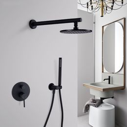 Brass Black Bath ShowerFaucets 8-12" Rain Shower Head Bathroom Shower Set Diverter Mixer Valve Shower System Wall Mounted