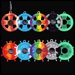 Luminous Push Bubble Hand Spinner Fidget Toys Party Favour Popper Bubbles Sensory Fingertip Gyro Silicone Keychain Glow in Dark Decompression Anti-stress Toy