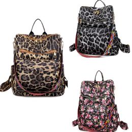 DHL30pcs Backpack Women PU Retro Large Capacity Leopard Prints Double Zipper Sport Cross body Bag Mix Colour