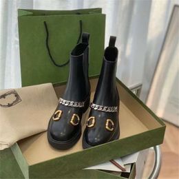 2021 All-leather Thick Heel Horseshoe Buckle Stretch Short Boots ThickHeel Mary Jane Bootsbig Head Doll Shoes Leathe High Top Womens Flat Ankle Boot