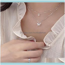 Necklaces & Pendants Jewelryflash Diamond Butterfly Double Necklace For Women Simple Design Clavicle Chain Ins Style Crystal Elegant Wedding