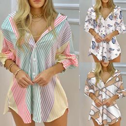 Casual Dresses 2021 The Women Colour Striped Button Front Blouse Dress Vacation Shirt