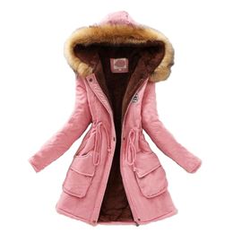 Fashion Parka Coat Women Plus Size Long Sleeve Thick Warmth Clothing Autumn Winter 16 Colours Hooded Cotton Jacket JD598 210923