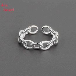 Jea.Angel 925 Silver Thick Chain Hollow Open Rings Female Exquisite Unique Design Simple Retro Couple Handmade Jewellery Gifts G1125