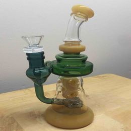 Purple Bongs Hookah Thick Glass Beaker Bong Smoking Glass Pipes 9 Inchs Tall Recycler Dab Rigs Water With 14mm Bowl