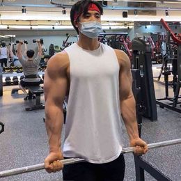 Men Bodybuilding Tank Tops Gym Workout Fitness Cotton Sleeveless shirt Running Clothes Stringer Singlet Male Summer Casual Vest 210421