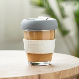Mugs 350ML Small Milk Glass Cup Ready-to-hand Coffee Portable Accompanying Silicone Water With Lid