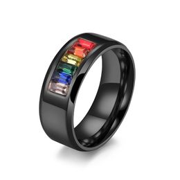 Wedding Engagement Anniversary Band Stainless Steel Rainbow Rubber Striped Ring 