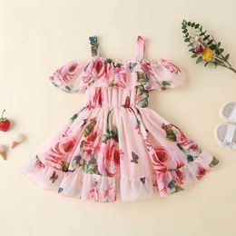 New Baby Girl Clothes Floral Printed Cotton Children Strap Toddler Girls Dresses Summer 2021 Casual Princess Teenage Kids Dress Q0716
