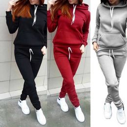 2020 Women Hoodies Pant Clothing Yoga Set New Casual 2 Piece SetsWarm Clothes Solid Tracksuit Women Set Top Pants Ladies Suit X0629