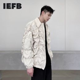 IEFB Elastic Fold Design Trend Jackets For Men Spring Personality Niche Casual Zipper Coat Long Sleeve Oversize Clothes 210524