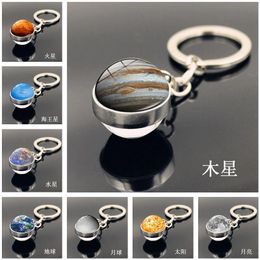 Decorative Objects & Figurines Solar System Planet Keychain Galaxy Nebula Space Moon Earth Sun Mars Arts Keyring Double Side Glass Ball Key