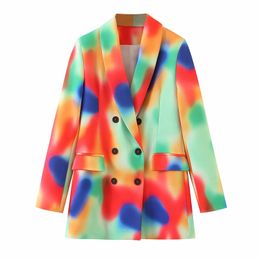 vintage women colorful tie dye blazers jacket fashion ladies elegant double breasted suits female chic jackets girls 210430