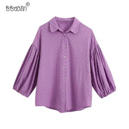 Women Fashion Elegant Floral Embroidery Loose Blouses Vintage Lantern Sleeve Buttons Shirts Female Chic Tops 210520