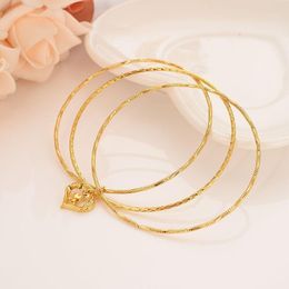 Dubai Gold Bangles 24 K Solid Fine Finish 3 Hoop Heart Pendant Assemble Bangle Bracelet African Women Jewellery Charm