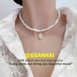 Fashion Natural Freshwater Pearl Chokers French Palace Vintage Jewellery For Women Moonstone Drop Pendant Necklace Lady