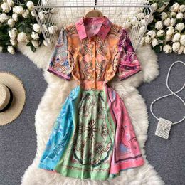 Women's Wear Fashion Print Short-sleeved Slim Mini A-line Dress Vestido De Mujer Summer Vintage Elegant Clothes S671 210527