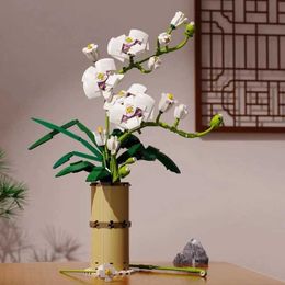 Colourful Phalaenopsis Vase Flowers Bouquets Plants Building Blocks Potted Blossom Ornaments Decoration Model Bricks Diy Kid Toys Q0823