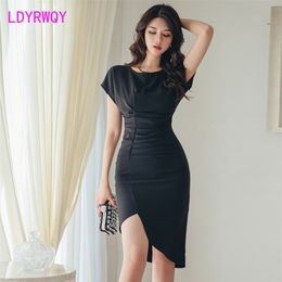 style slim slimming dress hips Sleeveless Knee-Length Regular O-Neck Polyester Office Lady Sheath Solid 210416