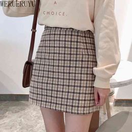 WERUERUYU Skirts Women Retro Plaid Winter Mini Skirt A-line High Waist Students Fashion Girls Female Stylish Fit 210608