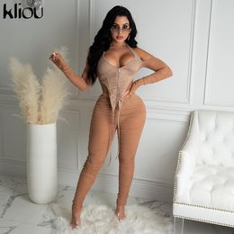 Kliou Stacked Mesh Two Piece Set Women Streetwear Off Shoulder Zipper Tops+High Waist Pants Skinny Slim Sexy Clubwear Outfits Y0625