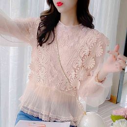 Blusas Mujer De Moda Long Sleeve Blouse Women Mesh Lace Blouse Shirt Ladies Tops Women Clothes Womens Tops And Blouses C616 210426