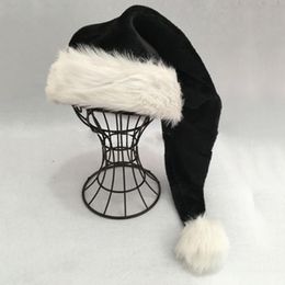 schwarze santa hüte Rabatt Mütze / Schädelkappen Erwachsene Schwarz Plüsch Lange Weihnachten Hut Weihnachten Kostüm Pompom Santa Claus Cap Drop 75cm